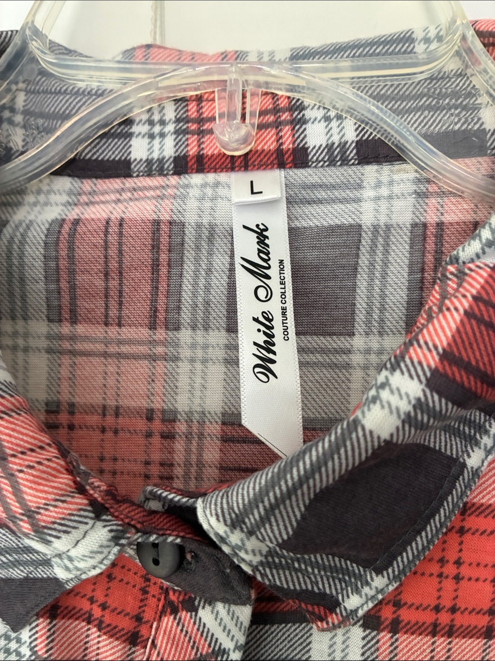 White Mark Shirt Top Plaid Long Sleeve Roll Tab SZ L Gray Orange - Picture 3 of 6